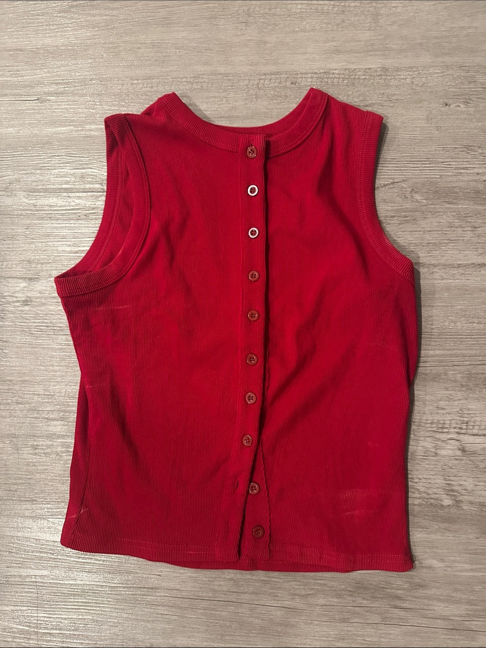 Red Sleeveless Button-Back Ribbed Vest Tank Top
